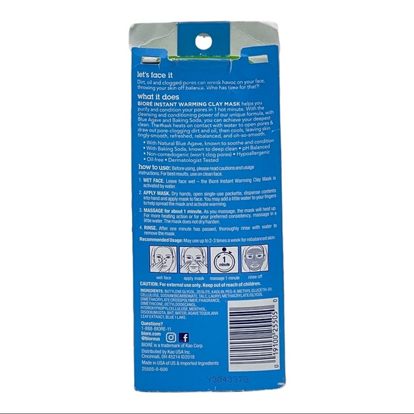 3 Pack Bioré Blue Agave + Baking Soda Instant Warming Clay Mask (4) Single Use - Picture 3 of 5